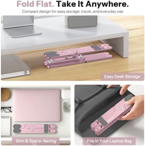 OMOTON LA10 360° Rotating Laptop Stand Riser Foldable for Desk, Pink - Image 5