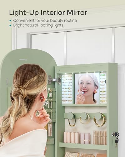 SONGMICS Jewelry Organizer, LED Jewelry Cabinet, Wall/Door Mounted - Image 6