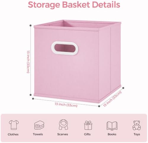 Stero Fabric Storage Cubes Bins, 13 inch Fun Colored Foldable Storage Baskets with Dual Plastic Handle for Home, Kids Room, Closet and Toys Organization, Multi Colored, Set of 6 - Image 2