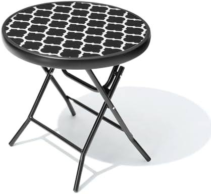 Outdoor Side Table, Small Patio End Table, Black and White by Enjoymyhome