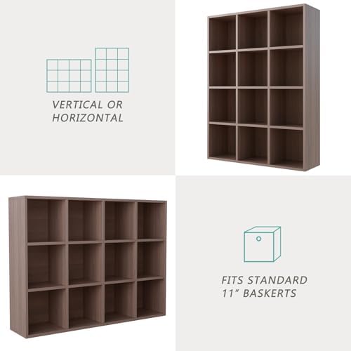 OSCHF 12-Cube Storage Shelf Bookcase, Walnut - Image 4