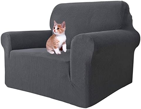 MAXIJIN Stretch Chair Cover Chair Slipcovers with Arms, 1-Piece Couch Sofa Chair Covers for Living Room, Non Slip Armchair Cover (31"-46") Furniture Protector Dogs Pet Friendly (Chair, Grey) by MAXIJIN