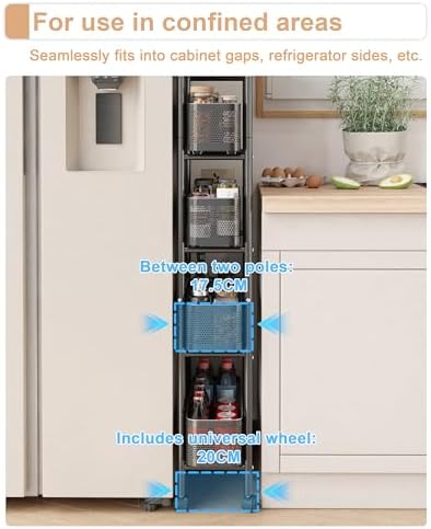 UMDONX 5-Tier Narrow Mobile Storage Cart with Pull-Out Baskets - Image 3