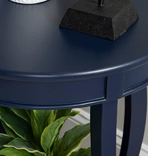 Powell Phipps Navy Blue Round Side Table with Shapely Legs and Shelf - Image 4