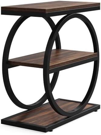 Tribesigns End Table Set of 2, Narrow End Table with 3 Storage Shelves, Wooden Side Table, Industrial Small Sofa Side Table for Living Room, Slim Nightstand and Bedside Table for Bedroom - Image 5