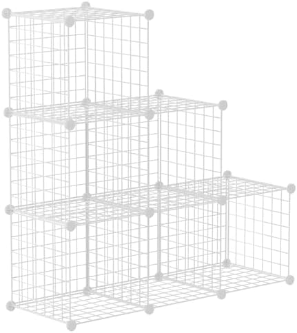 HUBSON Wire Cube Storage Organizer, Book/Toy/Craft/Potted Plants and petCloset Organizers and Storage Shelves, 6-Cube Freely Combinable Metal Grids Storage Shelf, White Iron by HUBSON