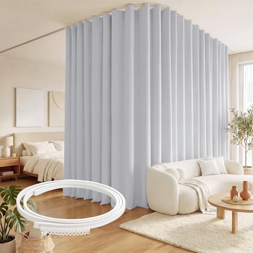 RYB HOME Blackout Extra Wide Room Divider Curtain, Flexible Silent Track by RYBHOME