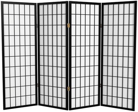 4 ft. Short Window Pane Shoji Screen - Black - 4 Panels by RedLantern