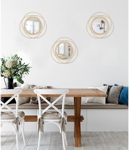 3 Set Gold Circle Mirrors for Wall Decor - Metal Art Small Round Mirror Sets - Hanging Wall Sculpture for Bedroom, Living Room, Entryway 12'' - Image 6