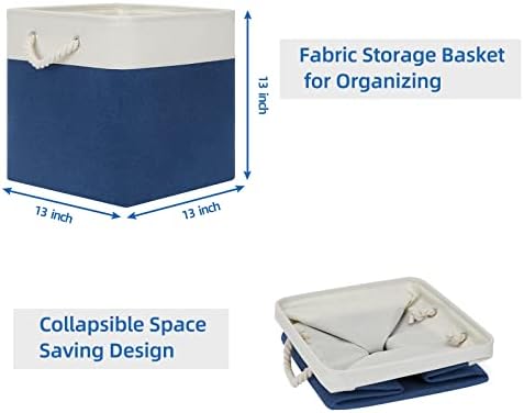 Temary Storage Baskets for Shelves 13x13 Baskets for Gifts Empty, 4 Pack Shelf Baskets Large Storage Baskets Cube Storage Bins Fabric Storage Cubes with Handles for Shelves (White&Blue) - Image 6
