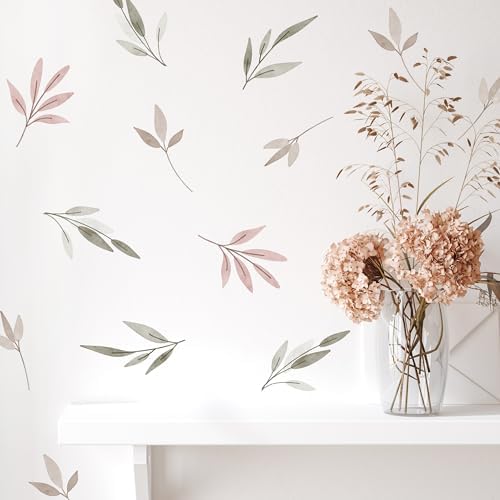Watercolor Greenery Wall Decals - Set of 22 Leaves Vinyl Flower Room Decor Peel and Stick Removable Floral Stickers for Nursery Bedroom Bathroom - Image 5