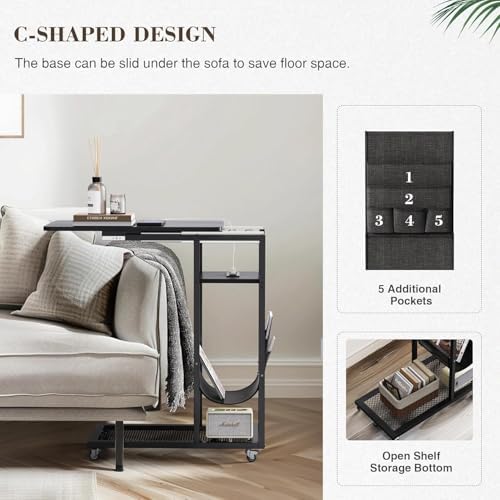 Colima C Shaped End Table with Charging Station (Black, Extra Large) - Image 5
