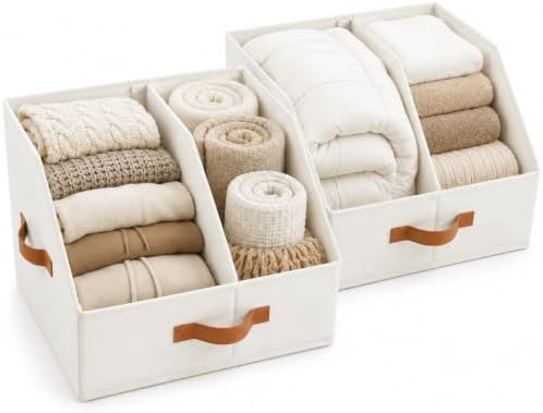 HOMELUX THEORY Closet Organizers Storage, Large Collapsible Bin 2pc, Ivory by HomeluxTheory