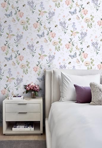 Vinjiasin Wallpaper Peel and Stick Colorful Floral Contact Paper Vintage Self Adhesive Removable Wall Paper for Bedroom Bathroom Flower Leaf Butterfly Bee 17.3" x 197" - Image 2