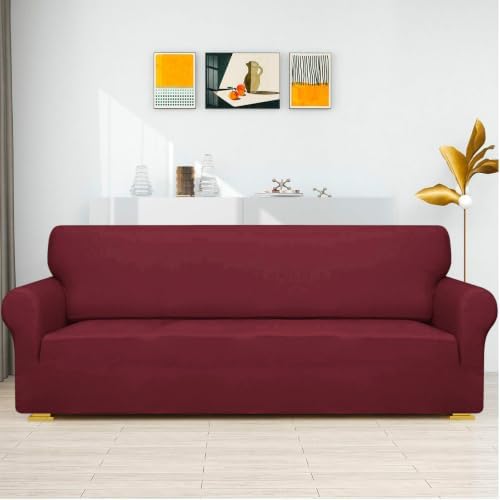 ZNSAYOTX Couch Covers for 3 Cushion Couch High Stretchy Spandex Pet Friendly Sofa Slipcover 1 Piece Non Slip Couch Covers Large Furniture Protector (Wine Red, Sofa) - Image 2