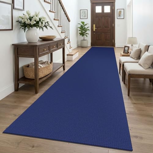KOZYFLY 3x16 Runners Rugs for Hallway, Extra Long Washable Runner Rug, Non Slip Rubber Backed Kitchen Runner, Cotton Entryway Rug, Floor Carpet for Entry, Aisle, Hall, Deep Navy Blue by KOZYFLY