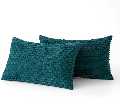 MIULEE Lumbar Decorative Throw Pillow Covers 12x20 Teal Blue Corduroy - Image 6