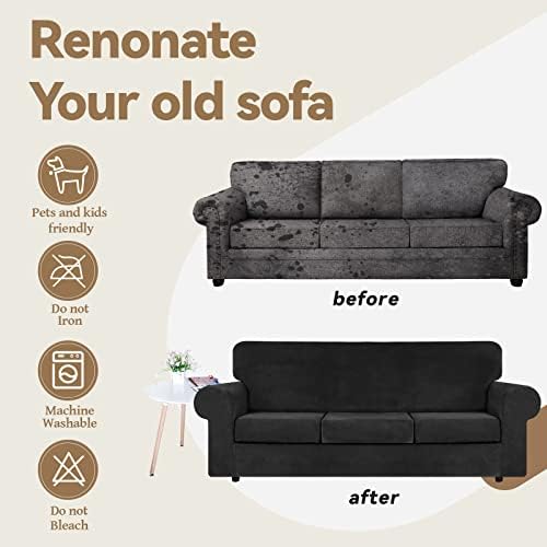 WEERRW 4 Pieces Couch Cover for Sofa Velvet Sofa Covers Washable, Black - Image 5