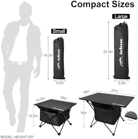 Foldable Camping Side Table, Ultralight Small Beach Aluminum, Portable Outdoor Table with Carry Bag and Storage for Picnic, Grill, Hiking, Fishing, Sand, Camping, Black - Image 3