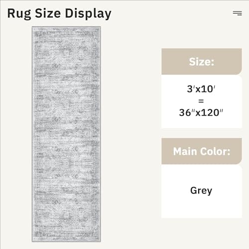Soalmost Washable Hallway Runner Rug 3x10 Kitchen Entry Rugs Non-Slip, Grey - Image 5