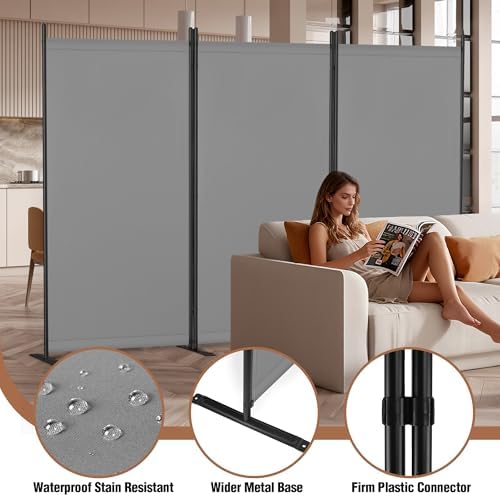 Room Divider 6FT Folding Privacy Screen for Room Separation, 3 Panel, Grey - Image 4