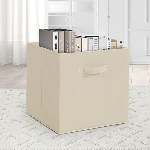 11 Inch Fabric Storage Cubes, Sturdy Foldable Storage Bins, Heavy Duty Cube Organizer for Clothes, Blankets, Shelves, Closets, Bedroom, Living Room, Beige, 5 Pack - Image 6