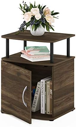 Furinno JAYA End Side Sofa Table/Nightstand with Door, 1-Pack, Columbia Walnut/Black by Furinno-FitsYourSpaceFitsYourBudget