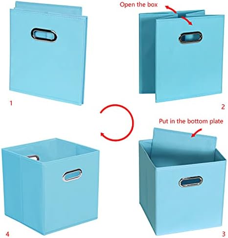 Yunkeeeper storage bins Cubes, Fabric Cube Organizer with Handle, Foldable Cube Bins for Cloth or Accessary Storage, 11x11x11, Set of 3, (Blue) - Image 5