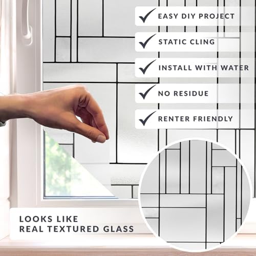 Skyline Window Privacy Film by Artscape - Textured Leaded Glass Design, Static Cling, Day and Night Privacy, UV Protection, Long-Lasting Vinyl, Made in USA - 36 x 72 Inch - Image 2
