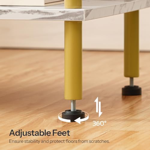 HOOBRO End Table, Small Side Table, Nightstand with 2-Layer Storage Shelves, Sofa Table for Small Spaces, Living Room, Bedroom, Stable Frame, Easy Assembly, Gold and Marble DM09BZ01 - Image 6