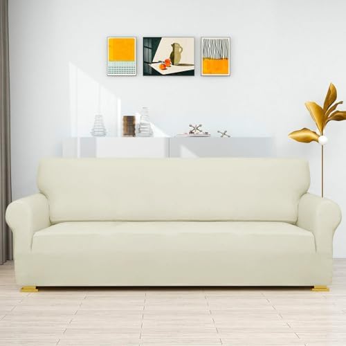 ZNSAYOTX Couch Covers for 3 or 4 Cushion Couch High Stretchy Spandex Pet Friendly Sofa Slipcover 1 Piece Non Slip Couch Covers Extra Large Furniture Protector (Light Beige, XL Sofa) - Image 2