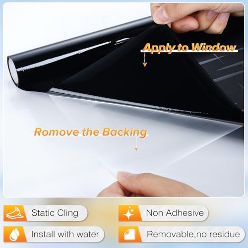 rabbitgoo Blackout Window Film, Sun Light Blocking Room Darkening Privacy Window Cover, Removable Day Sleep Black Out Shades Tint for Home Frosted Glass Film, 3D Cross, Black, 17.5" x 78.7" - Image 6