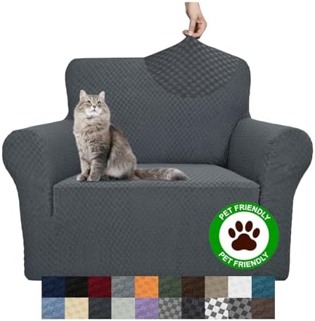 YEMYHOM Couch Cover Latest Jacquard Design High Stretch Sofa Chair Covers for Living Room, Pet Dog Cat Proof Armchair Slipcover Non Slip Magic Elastic Furniture Protector (Small, Dark Gray) by YEMYHOM