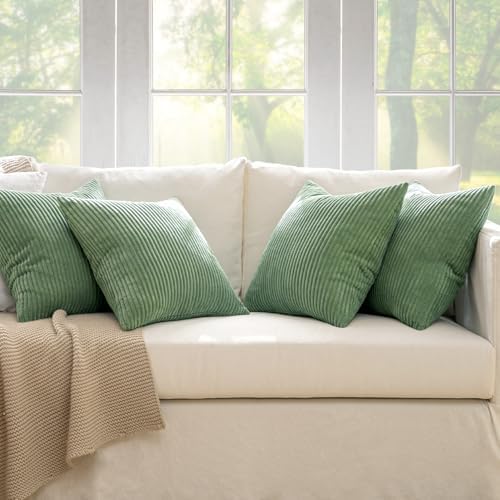 MIULEE Soft Corduroy Decorative Throw Pillow Covers Sage Green 18x18 - Image 5
