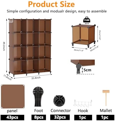 AWTATOS Closet Organizer, 12 Cube Storage Organizer Shelves, Cocoa Brown - Image 3