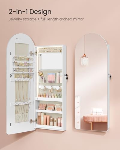 SONGMICS Wide Jewelry Organizer, Wall/Door Mounted, LED Cabinet, Lockable - Image 4