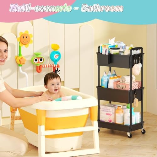 SUNALLY Baby Diaper Caddy Cart,3 Tier Rolling Diaper Cart for Nursery - Image 7
