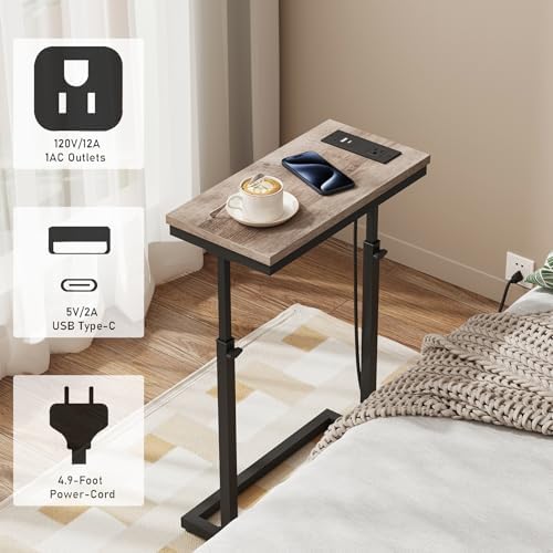 TUTOTAK End Table with Charging Station, Side Table, Tall Couch Table - Image 6