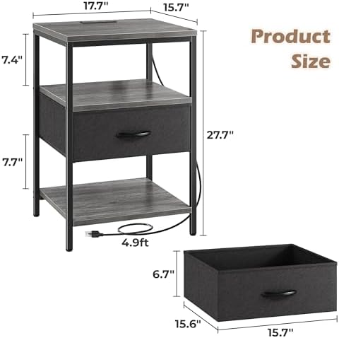 SUPERJARE Nightstand with Charging Station, USB-C Port, Bedside Table - Image 3