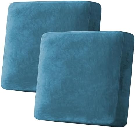 H.VERSAILTEX Velvet Stretch Couch Cushion Cover Plush Cushion Slipcover for Chair Loveseat Sofa Cushion Furniture Protector Seat Cushion Sofa Cover (2 Piece Large Sofa Cushion Covers, Peacock Blue) by HVERSAILTEX