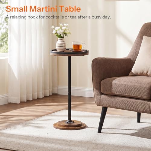 HOOBRO Small Round Side Table, Drink Table, Coffee Martini Table with Pedestal Accent for Small Spaces in Living Room, Bedroom, Sofa Couch, Rustic Brown BF168BZ01 - Image 6