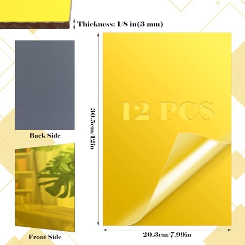 12 PCS 8x12 Inch Gold Acrylic Sheet 1/8 Thick Mirror Squares for Wall 8x12 Gold Plastic Mirror Sheet 1/8 Acrylic Mirror Sheet 3 mm Reflective Plexiglass Sheet for Crafts DIY, Home Decor - Image 2