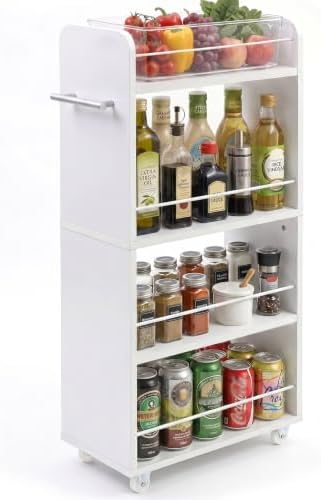 Slim Rolling Storage Cart,4 Tier White Rolling Utility Cart Slide Out Rack by FerniTry