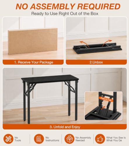 XBurmo Folding Desk Foldable Table, No Assembly 35.8" Foldable Desk Space-Saving Workstation for Small Space, Computer Table, Flat Storage for Home Office, Bedroom, Dorm, Study Room, Dark Oak - Image 3
