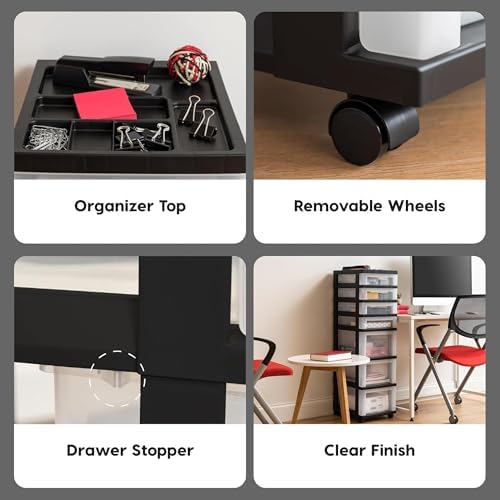 IRIS USA 7-Drawer Rolling Storage Cart with Wheels, 2-Pack, Black/Clear - Image 5