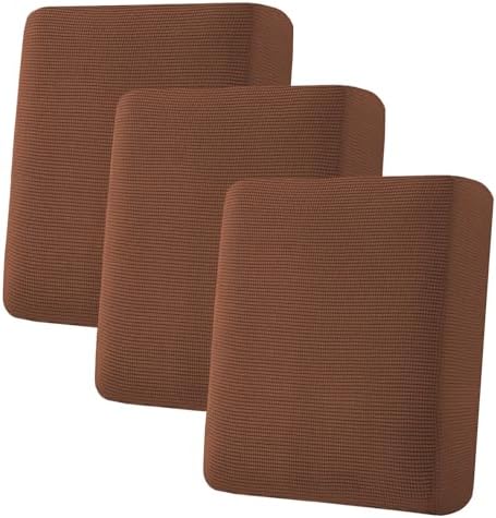 H.VERSAILTEX Super Stretch Individual Seat Cushion Covers - Sofa & Couch Cushion Slipcover Sets - Thick Jacquard Textured Twill Fabric (3 Piece, Caramel) by HVERSAILTEX