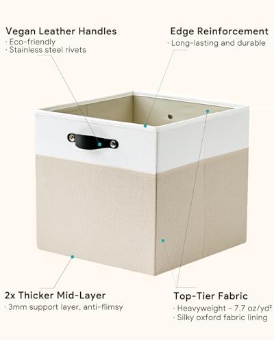 Cube Storage Bins | 9.5"x9.5"x9.8", Beige & White, 6 Pack - Image 6