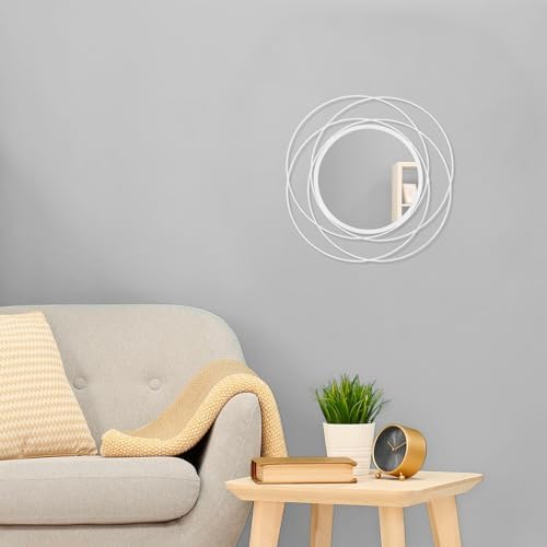 Mirrors Wall Decor Iron Frame Round Art Wall Mirrors Home Decoration Hanging Mirrors for Living Room Bedroom Bathroom Entryway White 12” x 12” - Image 3