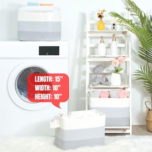 MINTWOOD Design 3-Pack Storage Baskets for Shelves, Playroom and Classroom, Book Basket, Decorative Storage Cube Bins, Woven Closet Organizers, Pantry and Shoe Organizer, 3-Tone Grey - Image 7