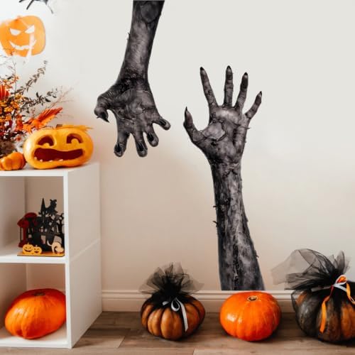 Zombie Hands Wall Decals Peel and Stick Halloween Wall Stickers, Creepy Monster Hand Removable Vinyl Wall Decor for Bedroom Party Decoration by ANNAQUEEN